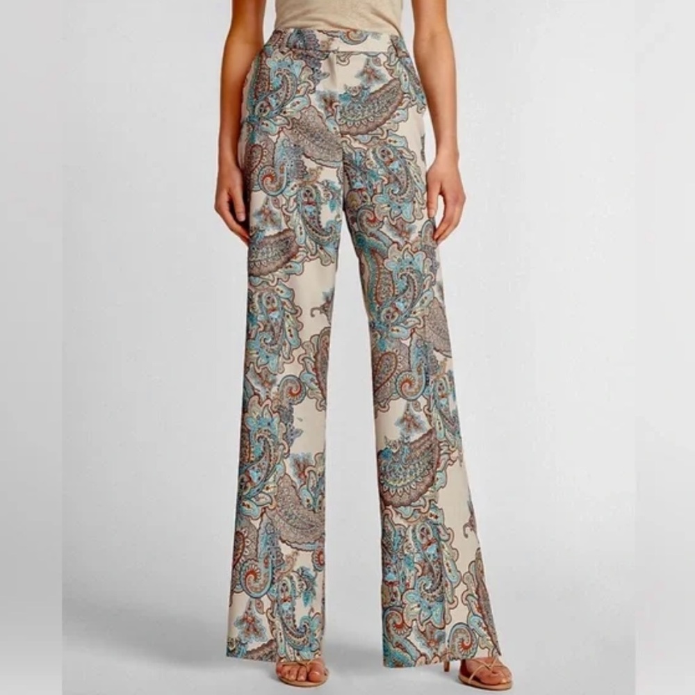 Express High Rise Wide Leg Trouser Pants in Paisley Print